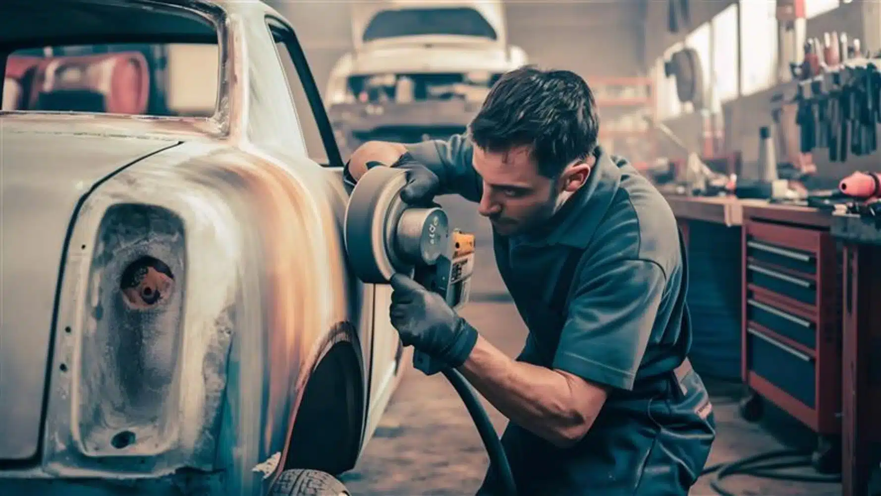 auto-repairman-grinding-car-body-with-machine-preparing-vehicle-painting local auto body shop